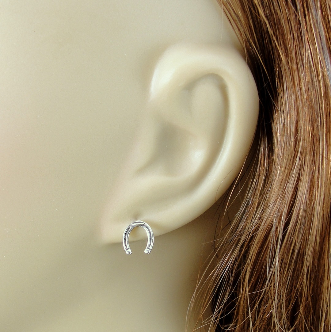 Horseshoe Post Earrings – 925 Sterling Silver – Good Luck Horseshoe Studs NEW