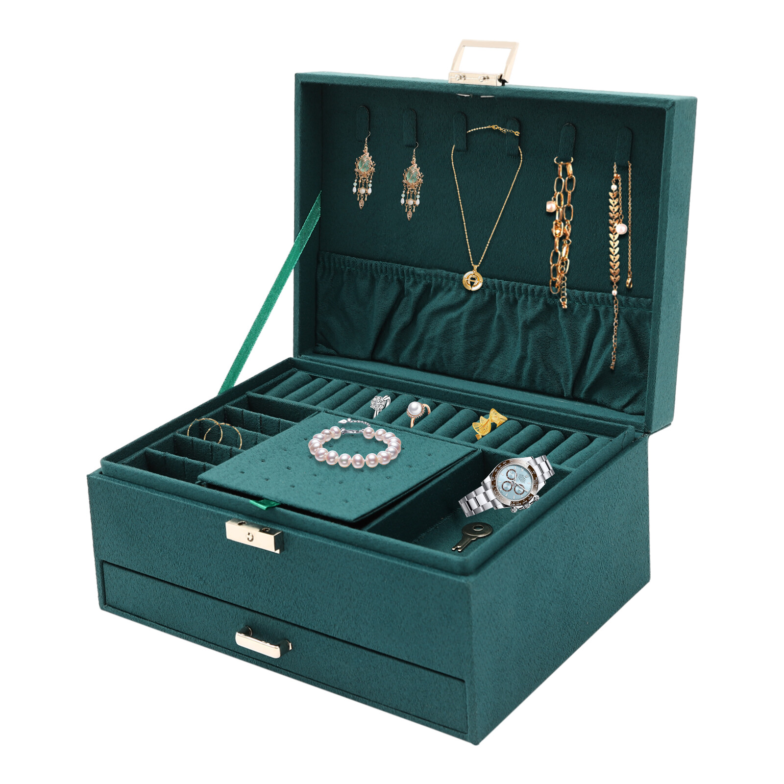 3 Layers Jewelry Box Organizer Large Capacity Ring Earring Necklace Storage New