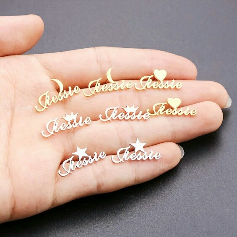 2pcs Name Symbol Earrings With Box Custom Star Moon Heart Women Gift Jewelry