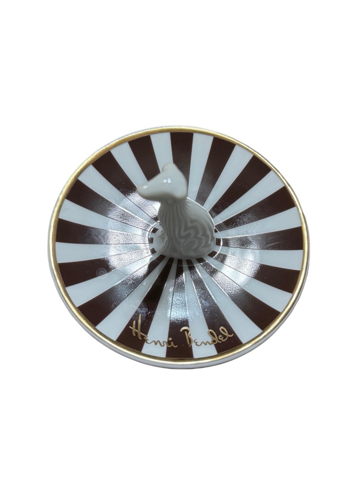 Henri Bendel Whippet Ring Dish Ceramic Dog Centennial Stripes Ltd Ed