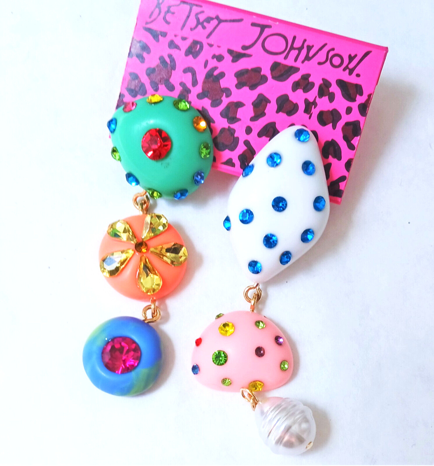 Funky RAINBOW Color FRUIT Flower Pearl TASSEL Betsey Johnson Dangle Earrings H5