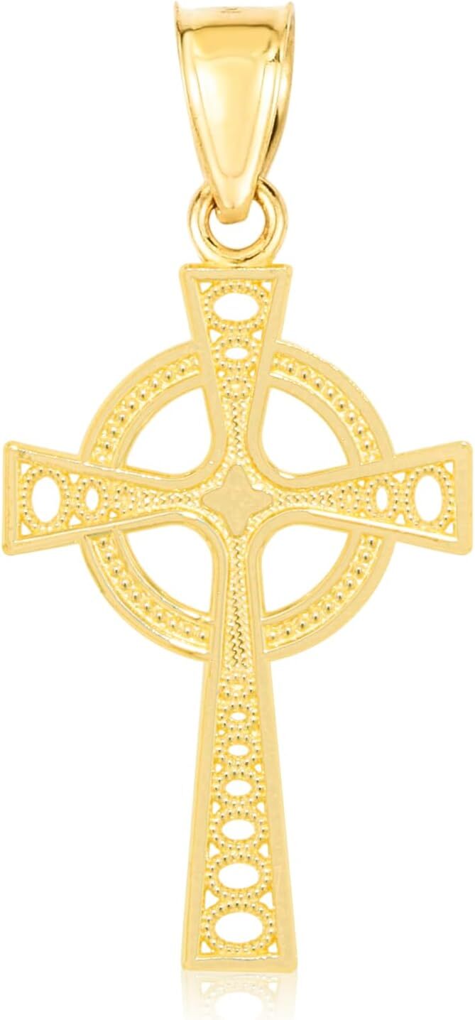 Floreo 10k Yellow Gold Celtic Diamond Cut Cross Pendant