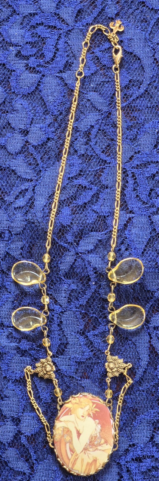 Vintage Necklace With Lady Pendant