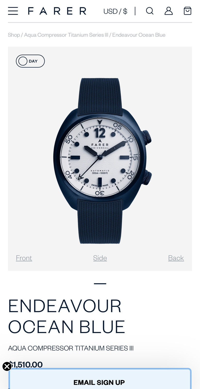 Farer Endeavour Ocean blue Titanium Series III Watch Automatic Swiss Made