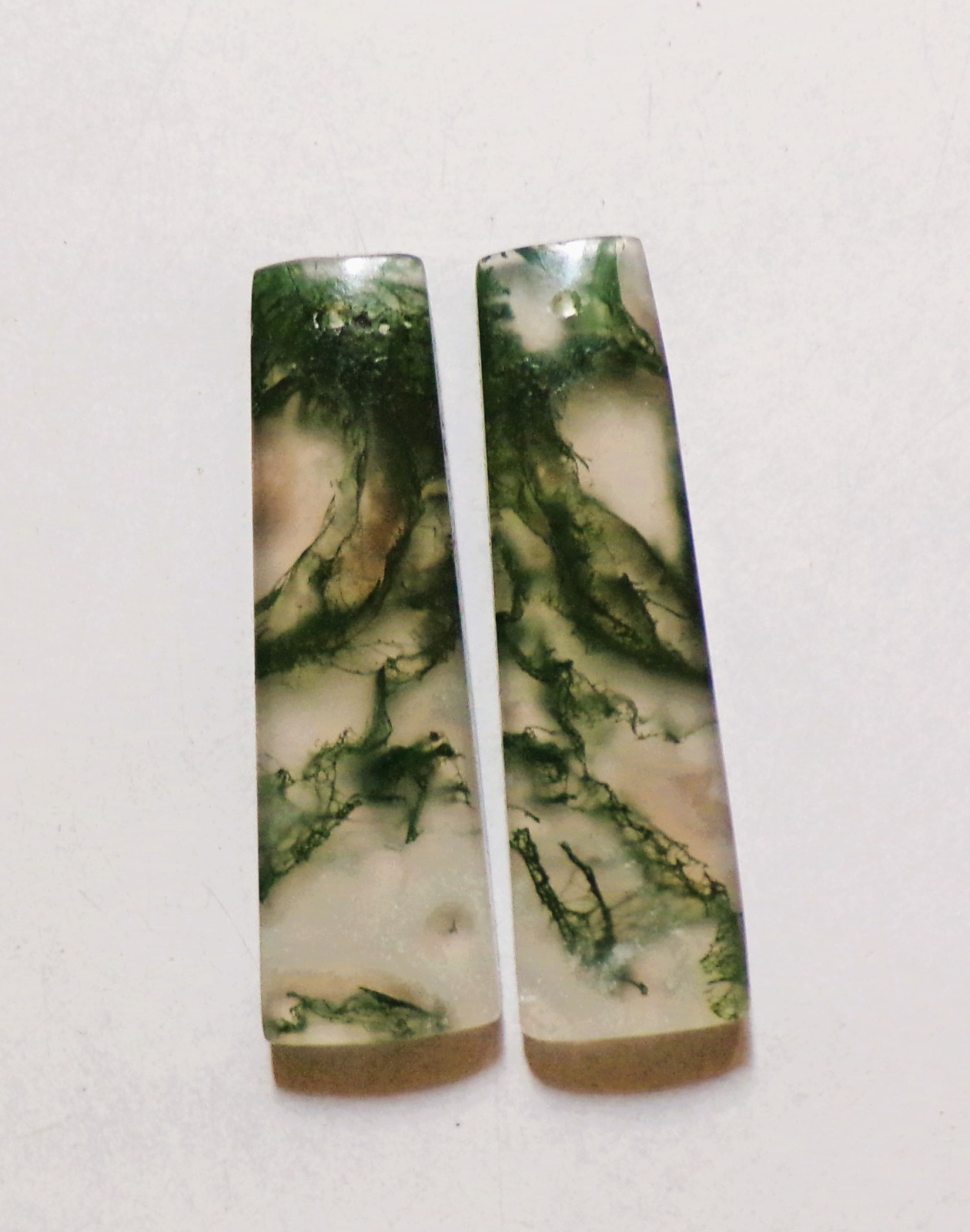 40.55 Cts Natural Moss Agate Drilled Cabochon Match Pair Gemstone 41X11.5MM 03