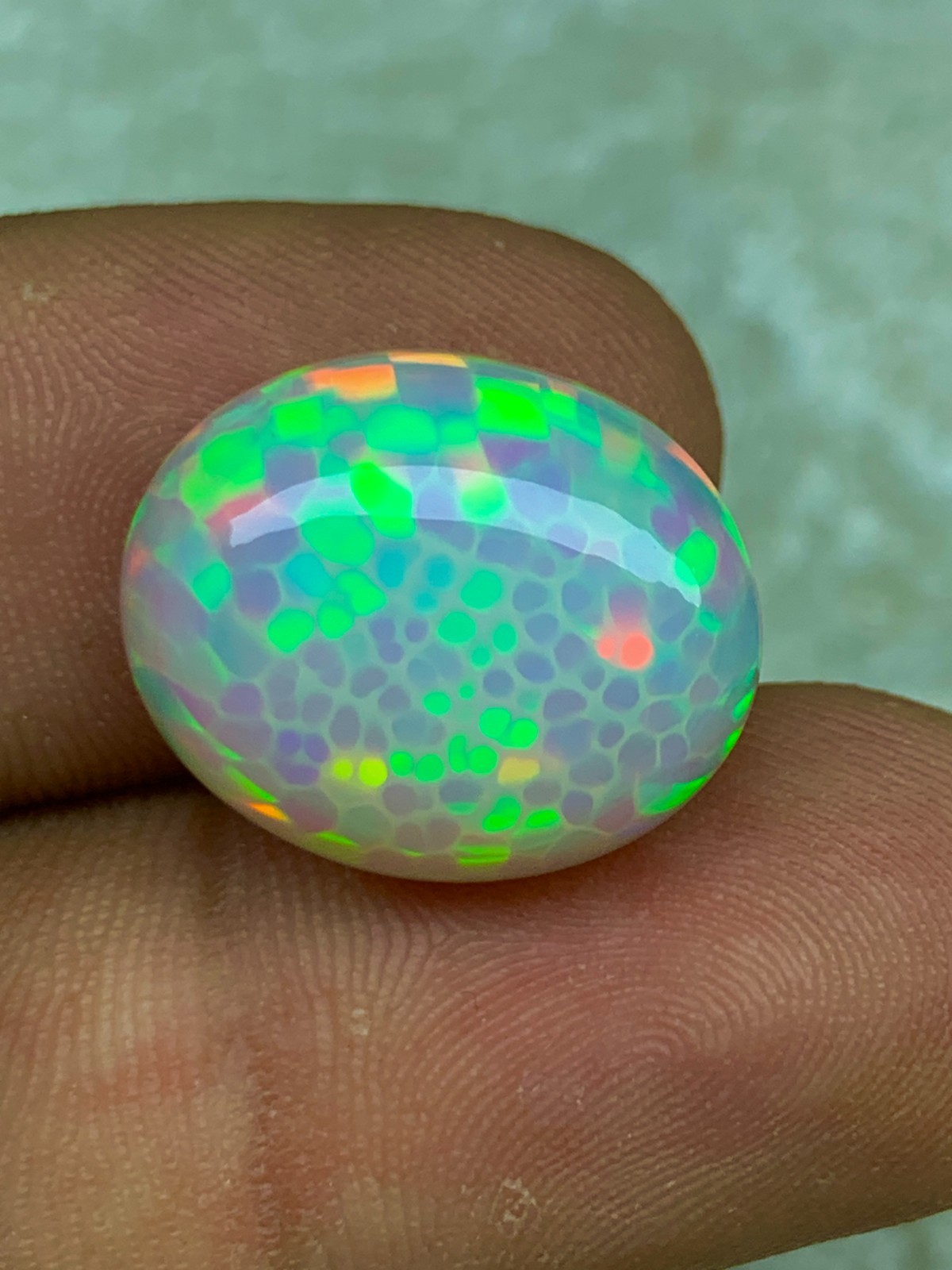 Perfect Honeycomb 12.90crt Natural Ethiopian Welo Opal Oval Cabochon Loose Gem