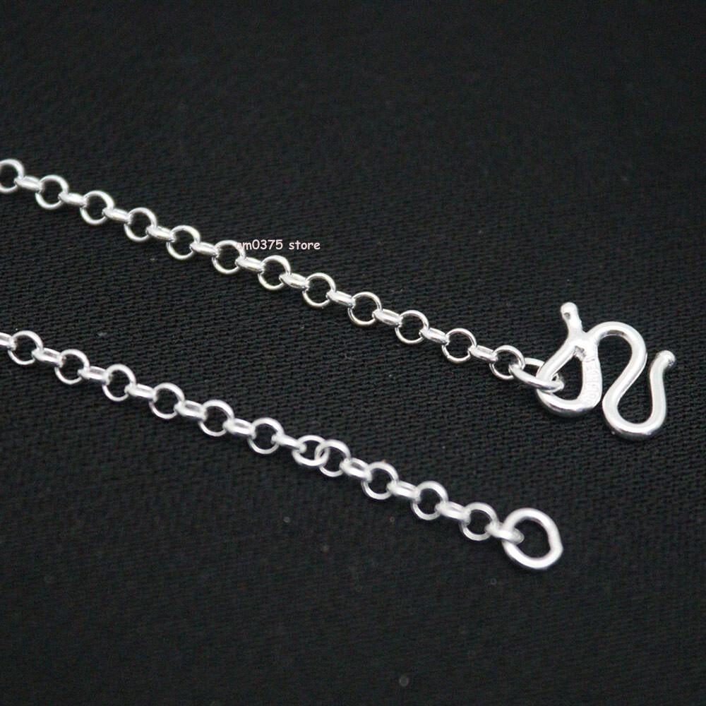 Pure 999 Fine Silver Necklace Women Man 3mm Circle Rolo Chain Link 16inch /5-6g