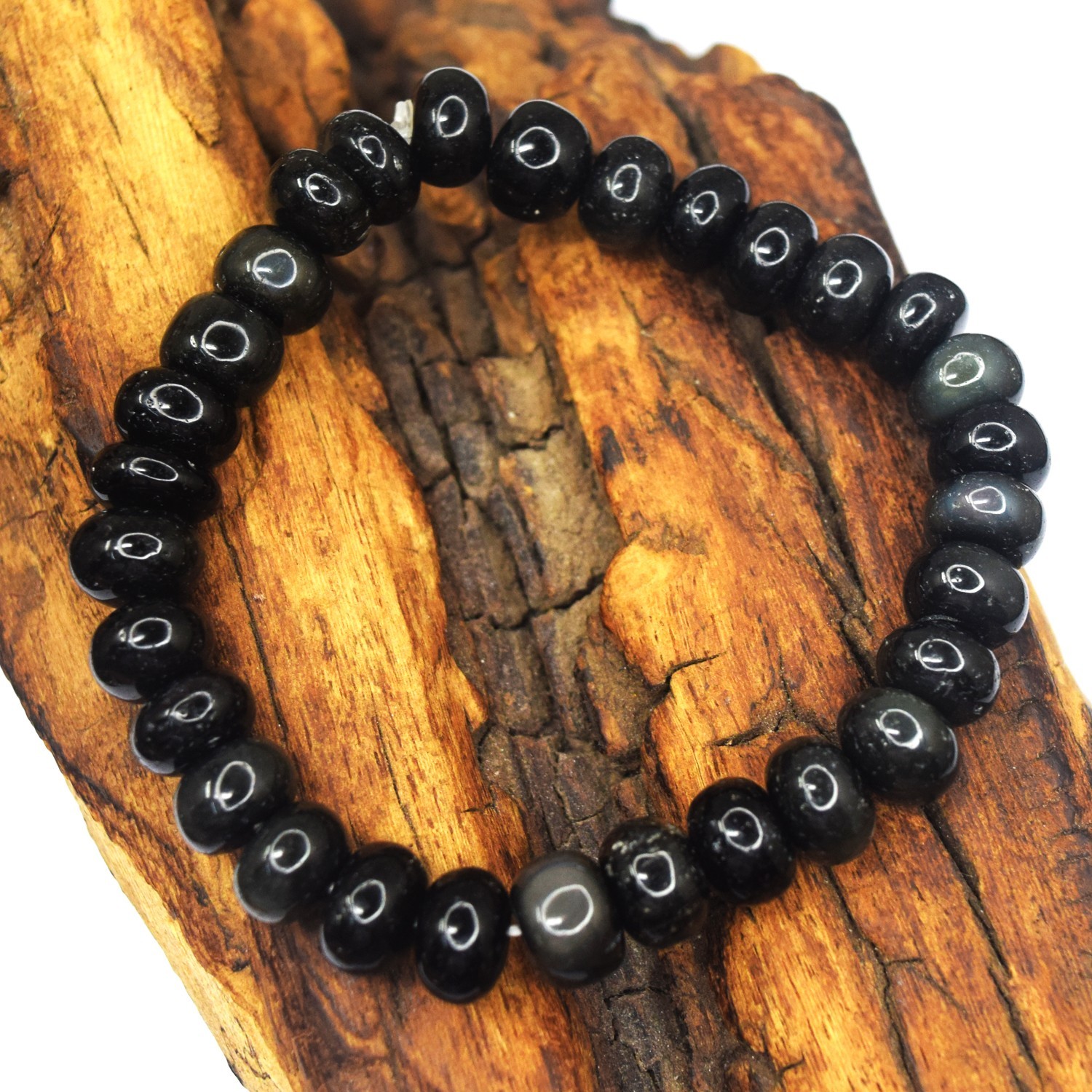 World Class Amazing 100.00 Cts Obsidian Stretchable Bracelet Beaded RK 137 AZ1