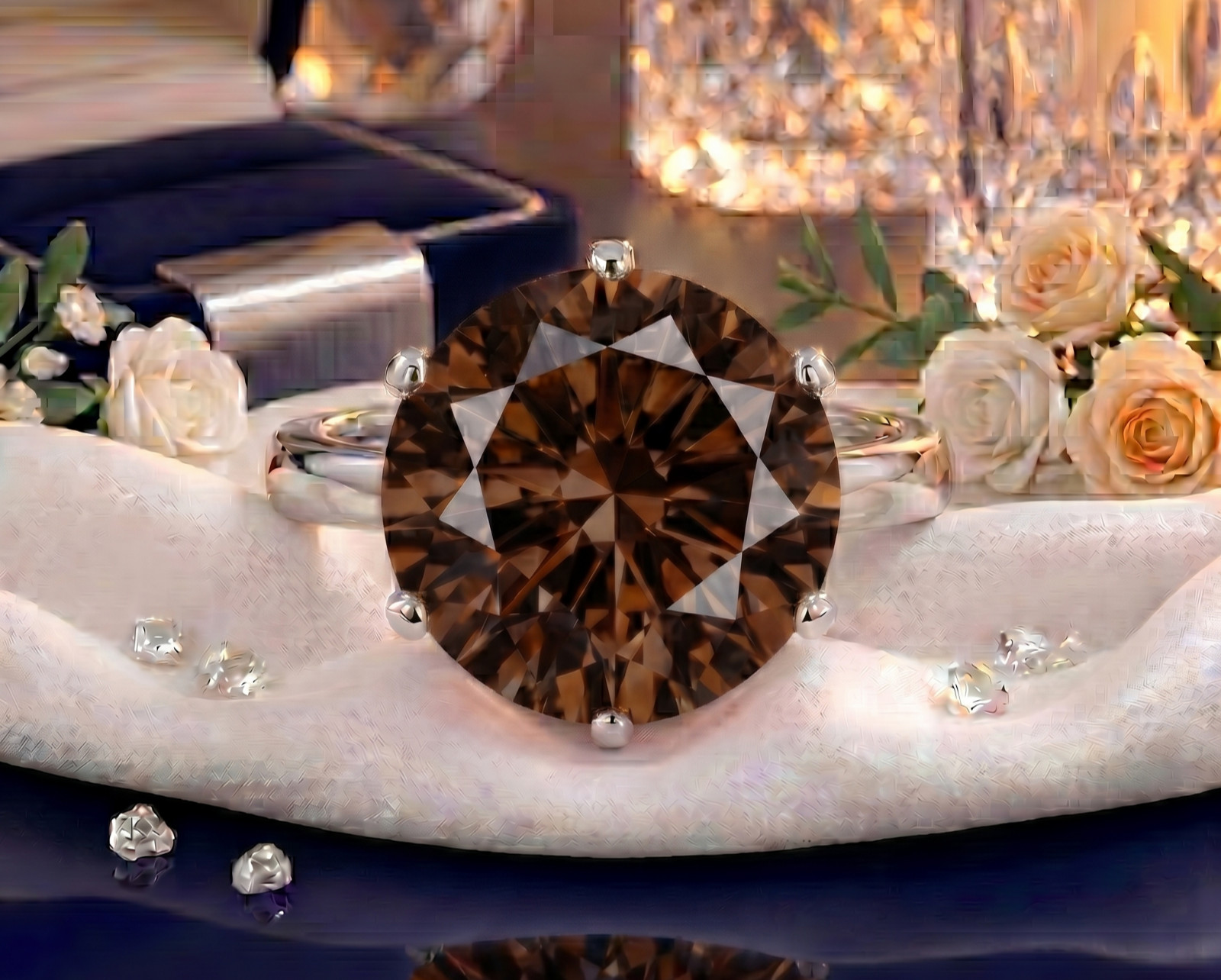 RARE 5.00 Ct Certified Round Cut Brown Natural Diamond Ring White Gold Finish