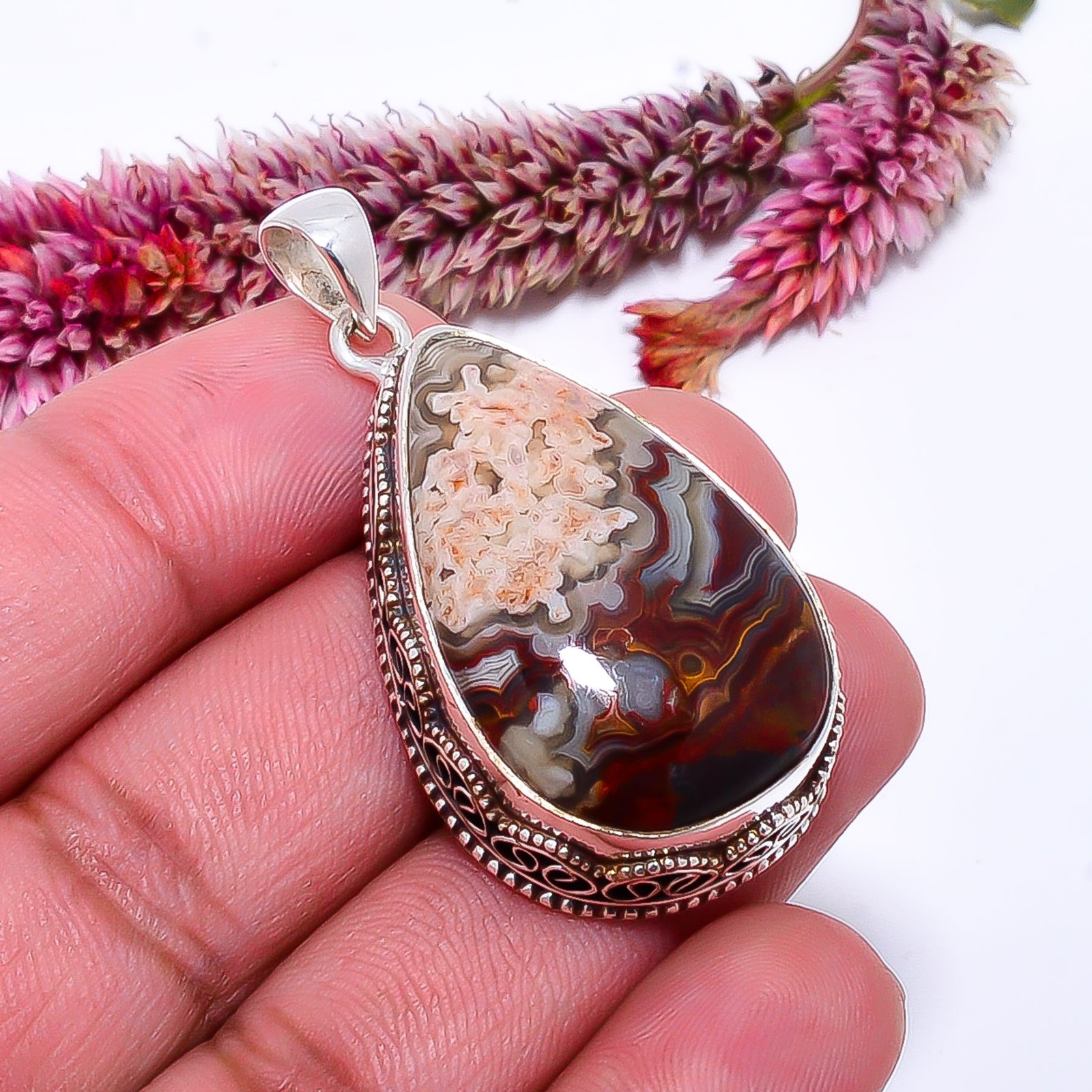 Crazy Lace Agate – Australia Fine Art 925 Sterling Silver Pendant 1.56″ P7114261