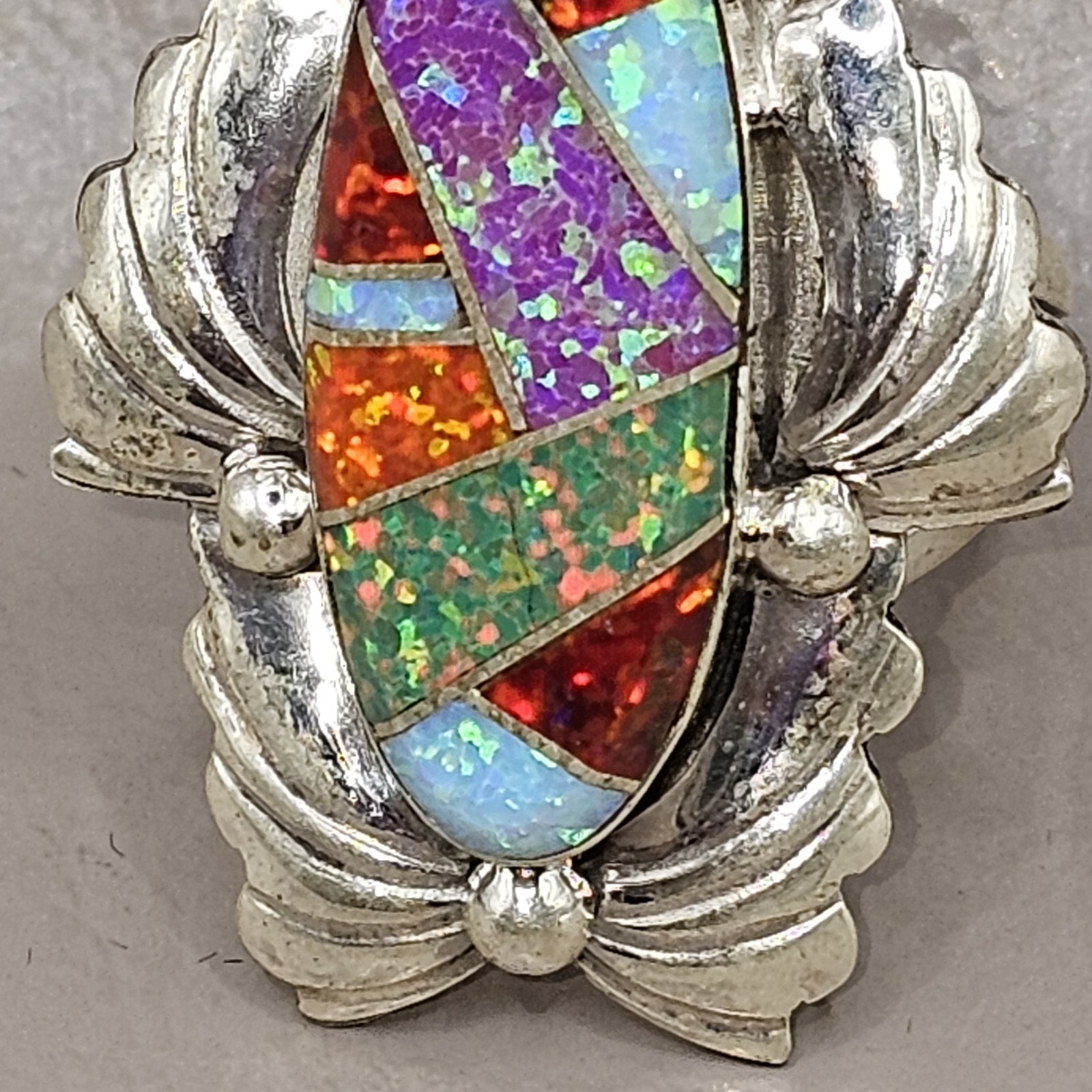 NEW! Zuni Made Opal Inlay Sterling Silver Statement Ring Size 8.5 Signed