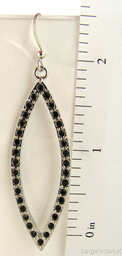 Silver EP Black Rhinestone Crystal Hoop Dangle Drop Earring Lead Nickel Free
