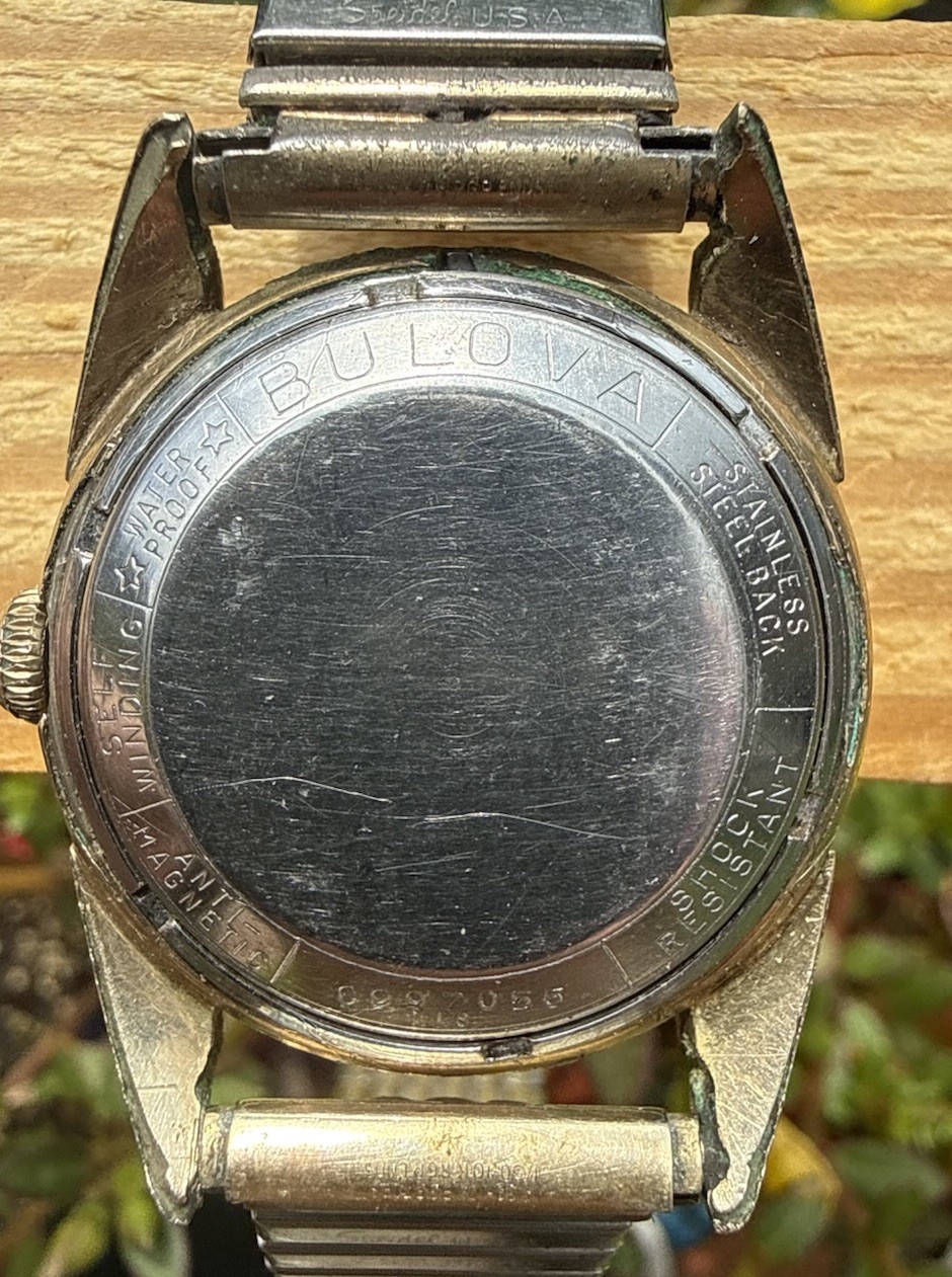 Bulova 23 Jewel Automatic Self-Winding Vintage 1950s Black Sunburst Dial