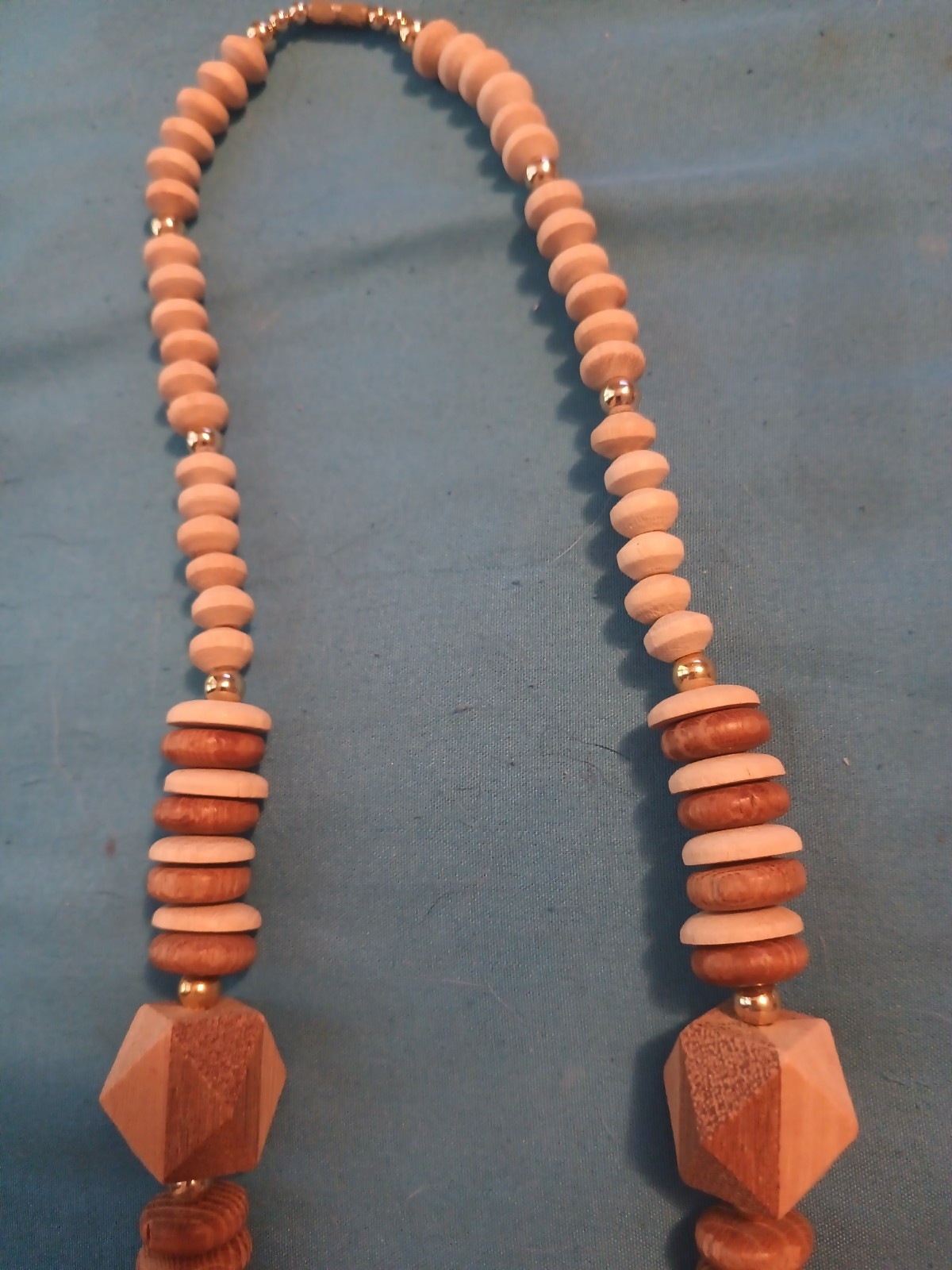 Vtg Wood Statement Chunky Bohemian Natural Brown Bib Necklace 26″ From The 80’s