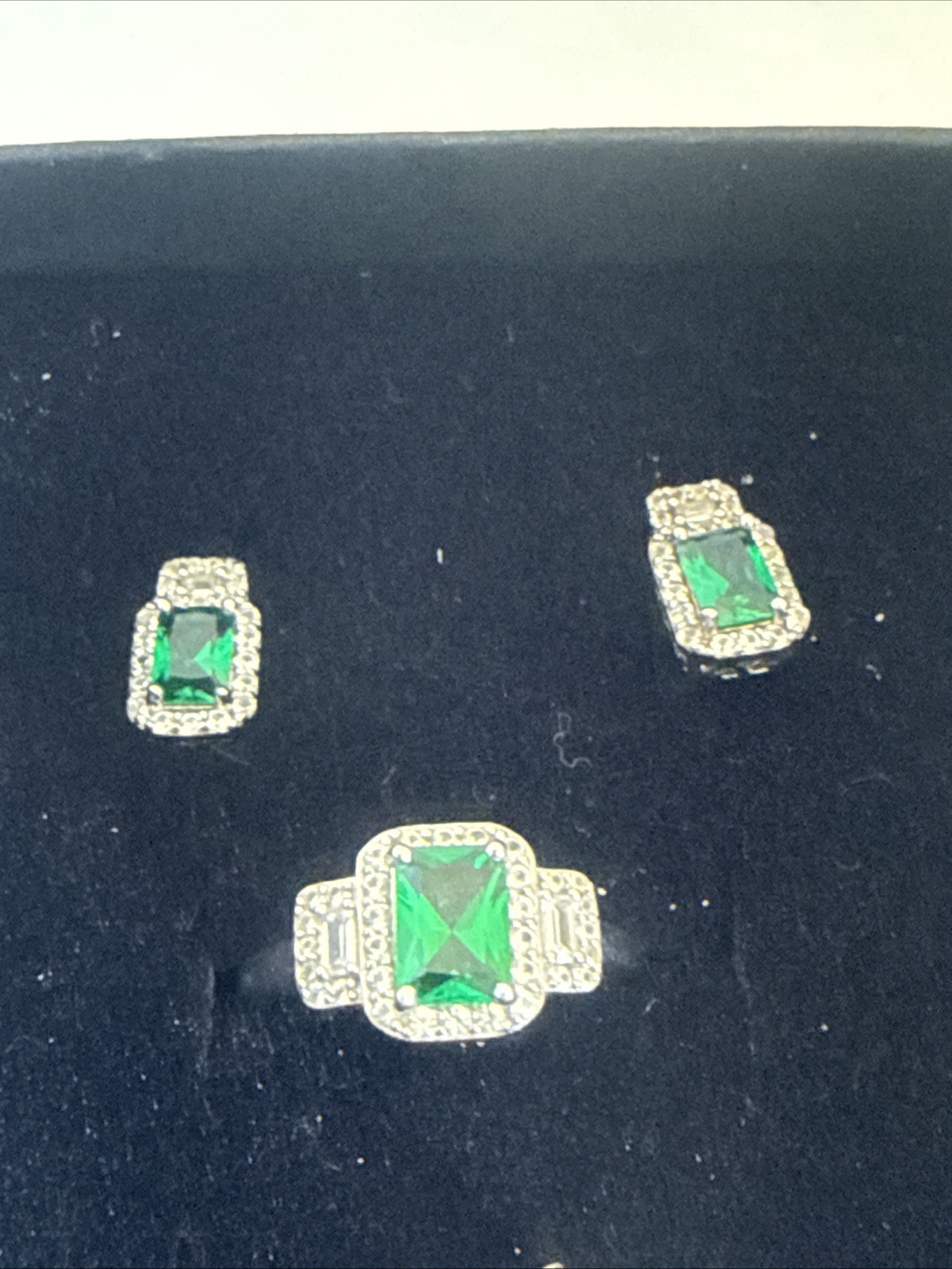 Emerald-Cut Lab-Created Emerald,Sapphire Ring, Pendant & Earrings-No necklace
