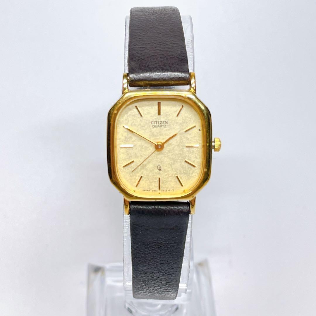 CITIZEN 2931-291016 Gold Leather Band Watch From Japan