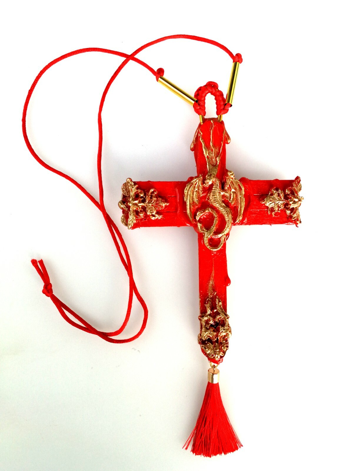 red dragon rouge cross crucifix wood witch pendant magical talisman pagan gothic