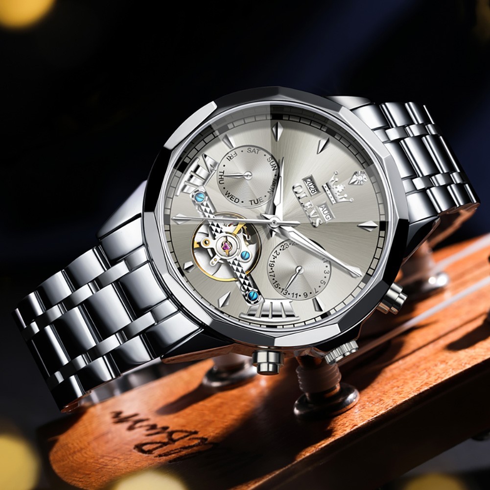 OLEVS 6619 Latest Stainless Steel Band Man Luminous Business Mechanical Watch`