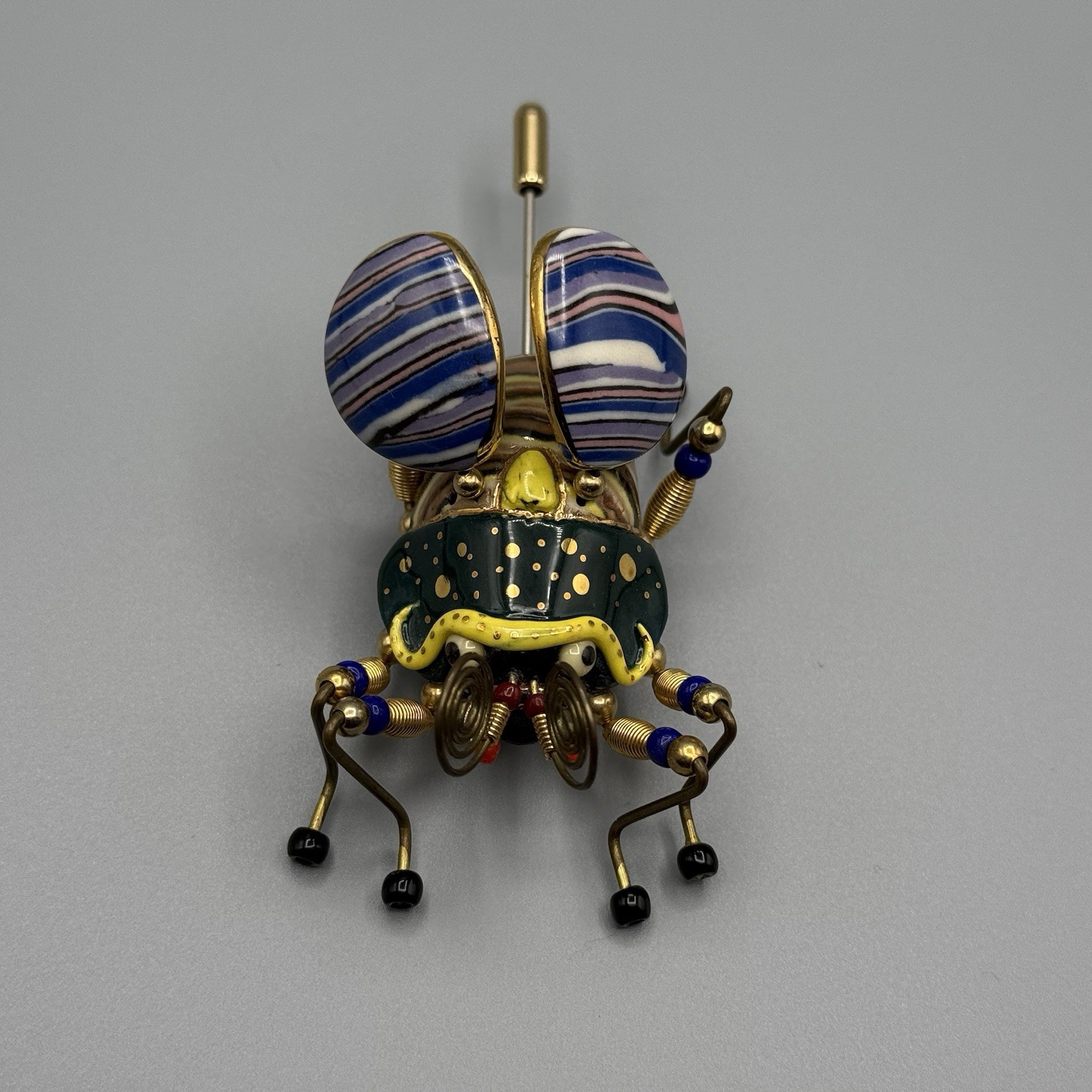 Cynthia Chuang Jewelry 10 Bee Beetle Pin 3″ Porcelain Glass Metal Whimsy Unique