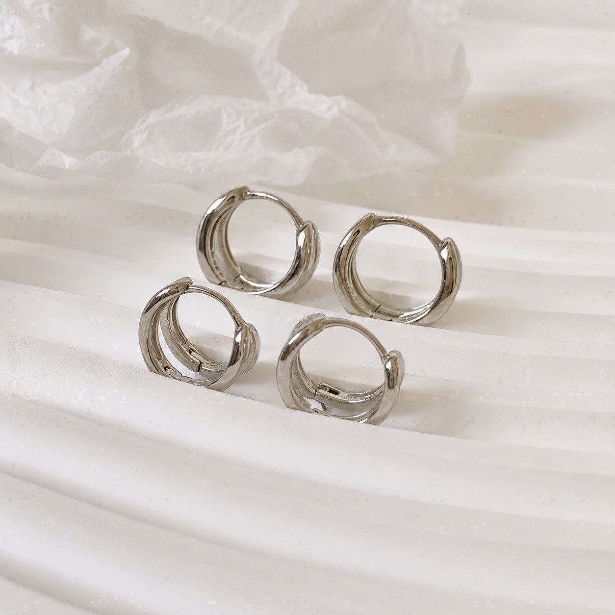 925 Silver Double Hoop Huggie Earrings Minimalist Unisex Small Hoop Earrings B36
