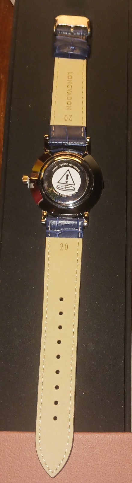 Longvadon Classic Bleu Nuit Men’s Wristwatch Blue Leather Strap Stainless Steel