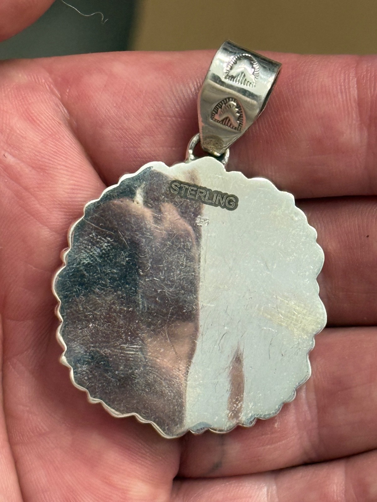 STERLING SILVER TURQUOISE WHITE BUFFALO MIX ONYX BIG CLUSTER DOME PENDANT .925