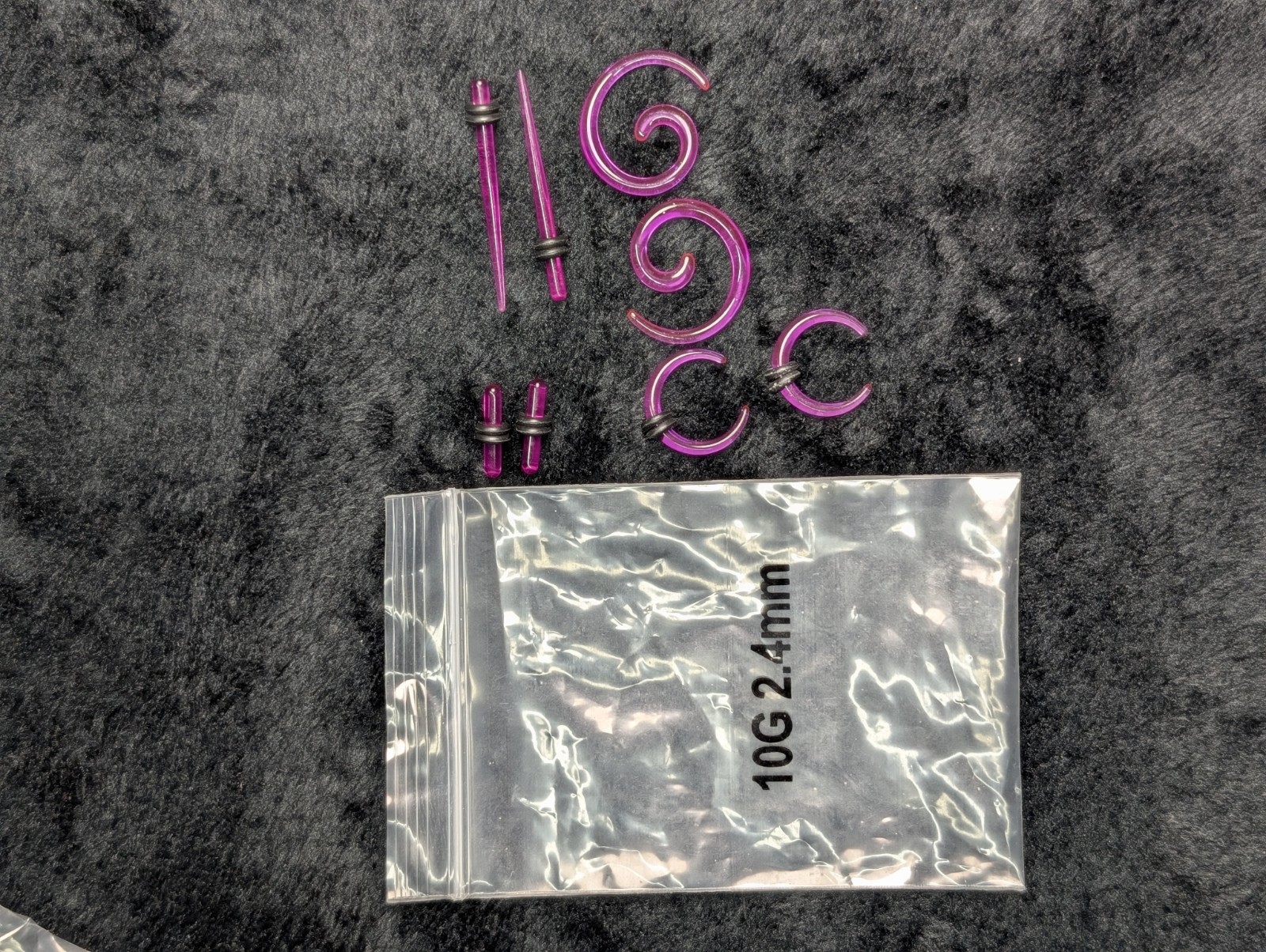 Purple Acrylic Taper/Gauge Set, Spiral Ear Taper/Stretcher 10G 2.4mm