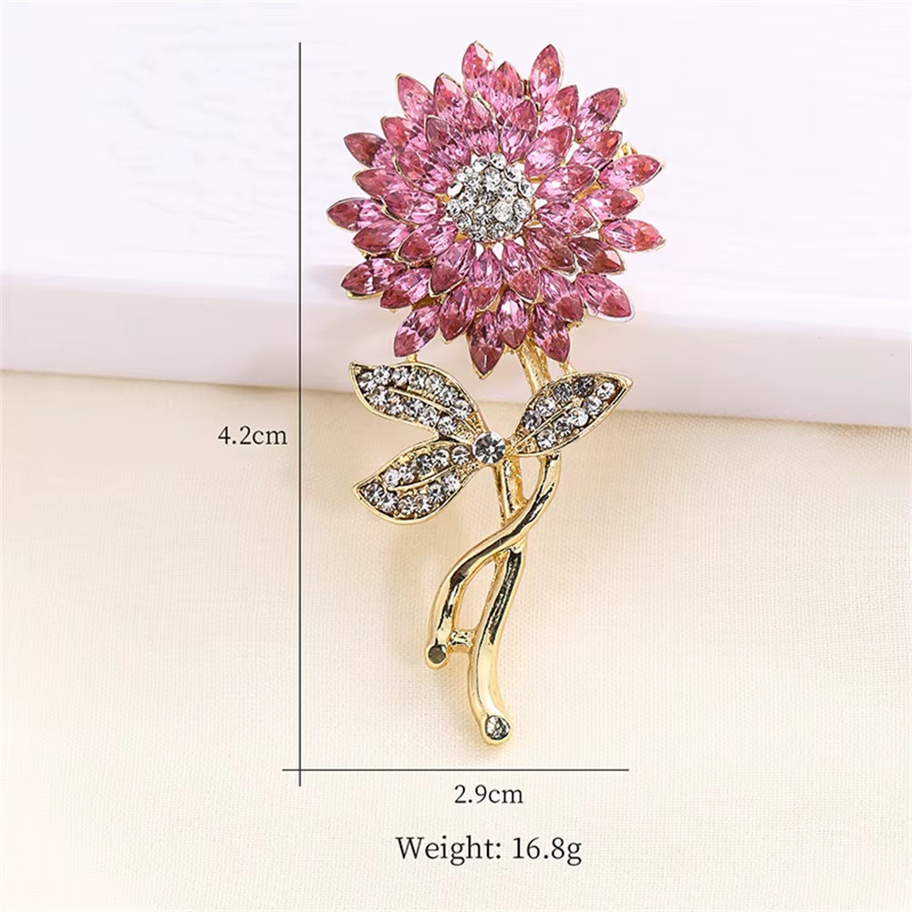 Sparkly Yellow Sunflower Brooch Rhinestone Crystal Gold Flower Pin Jewelry Gift
