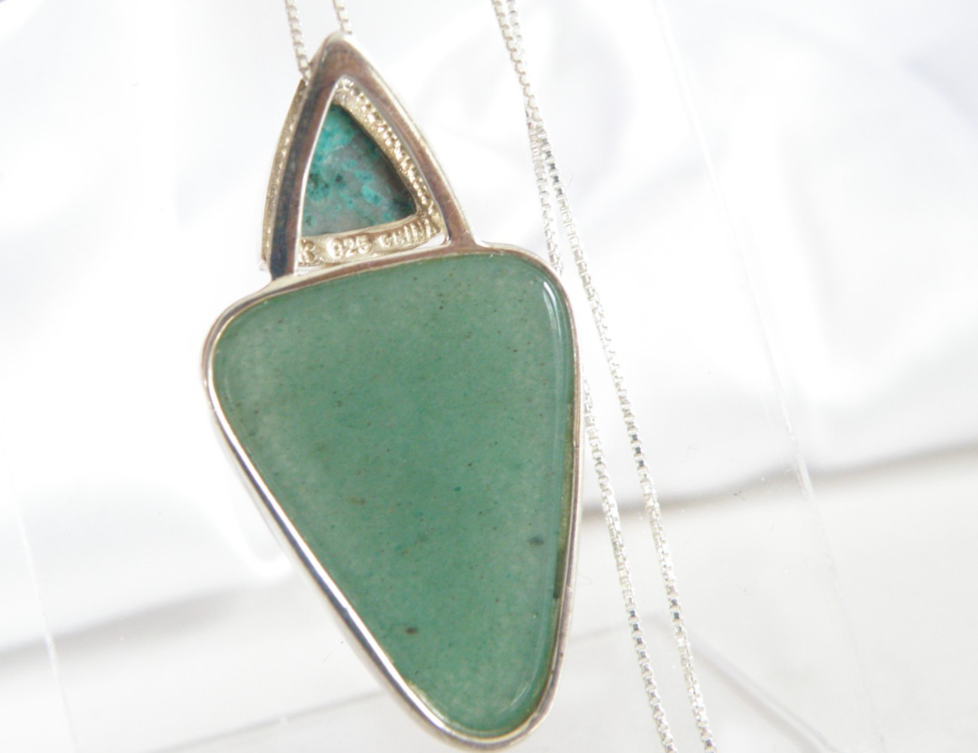 Vintage Sterling Silver 925 Aventurine Modern Slide Pendant Necklace