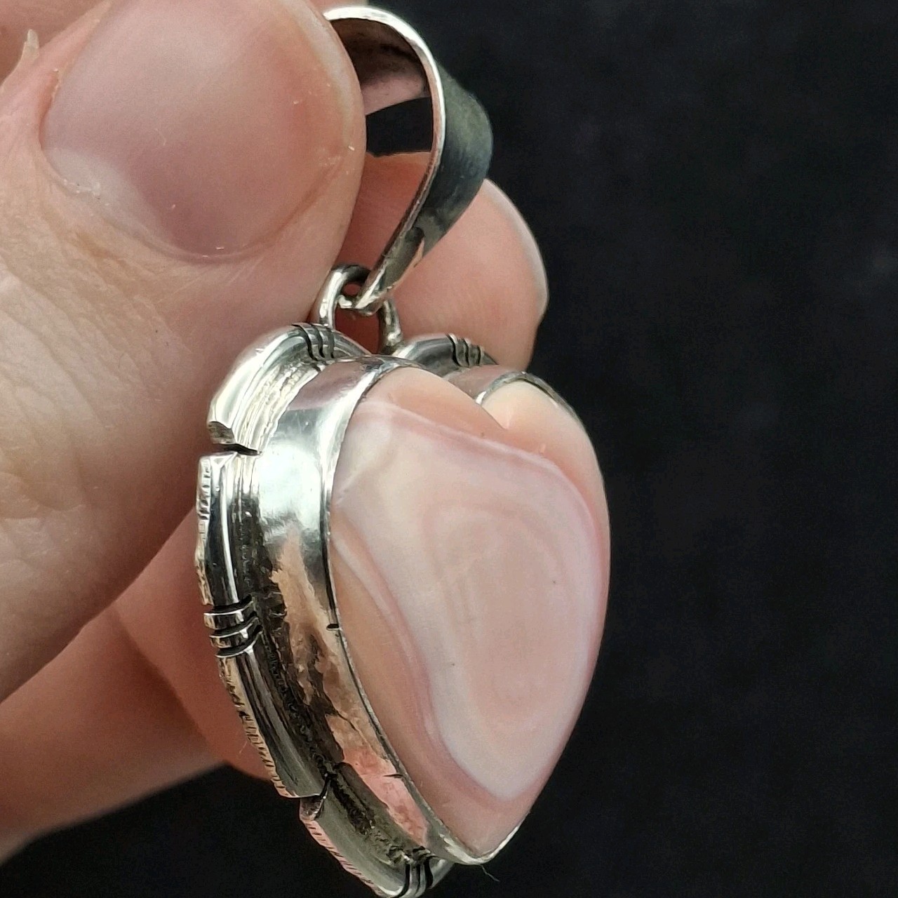 Samson Edsitty Pink Conch Heart Pendant Sterling Silver Navajo Native American
