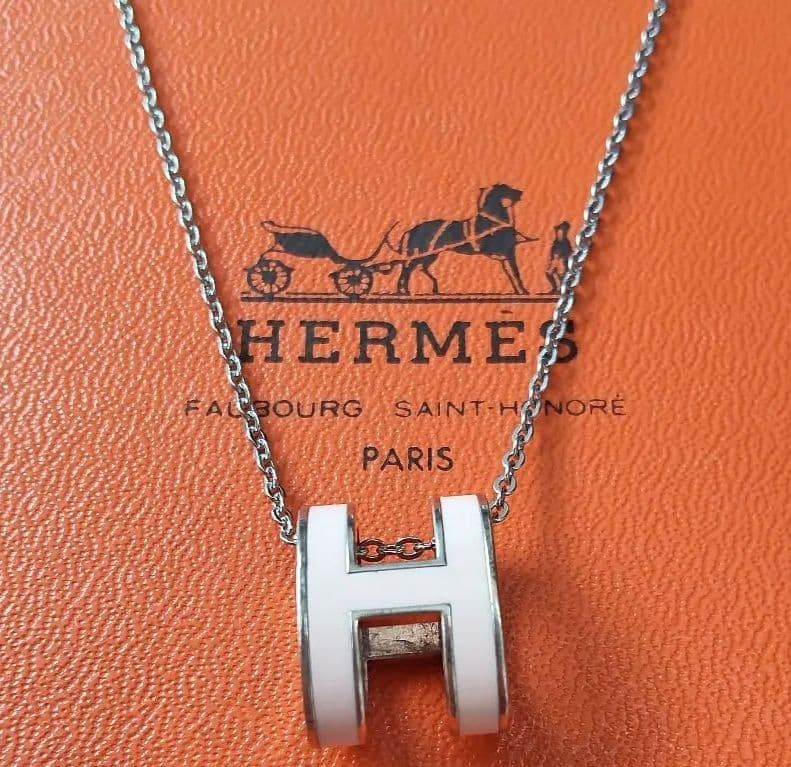 HERMES Pop H Mini Necklace Pink Silver Chain Pendant Logo from Japan