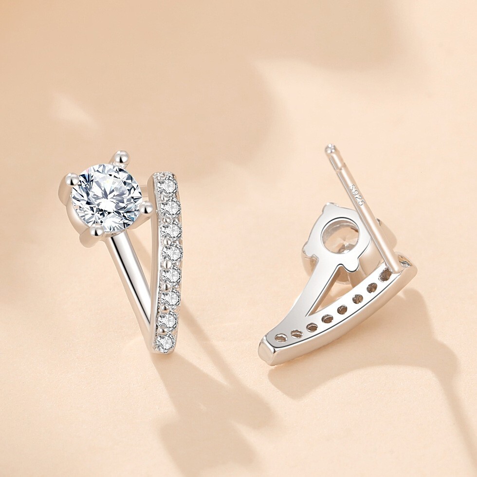 Small Diamonique CZ V shape Stud Earrings White Gold Plated Sterling Silver D20