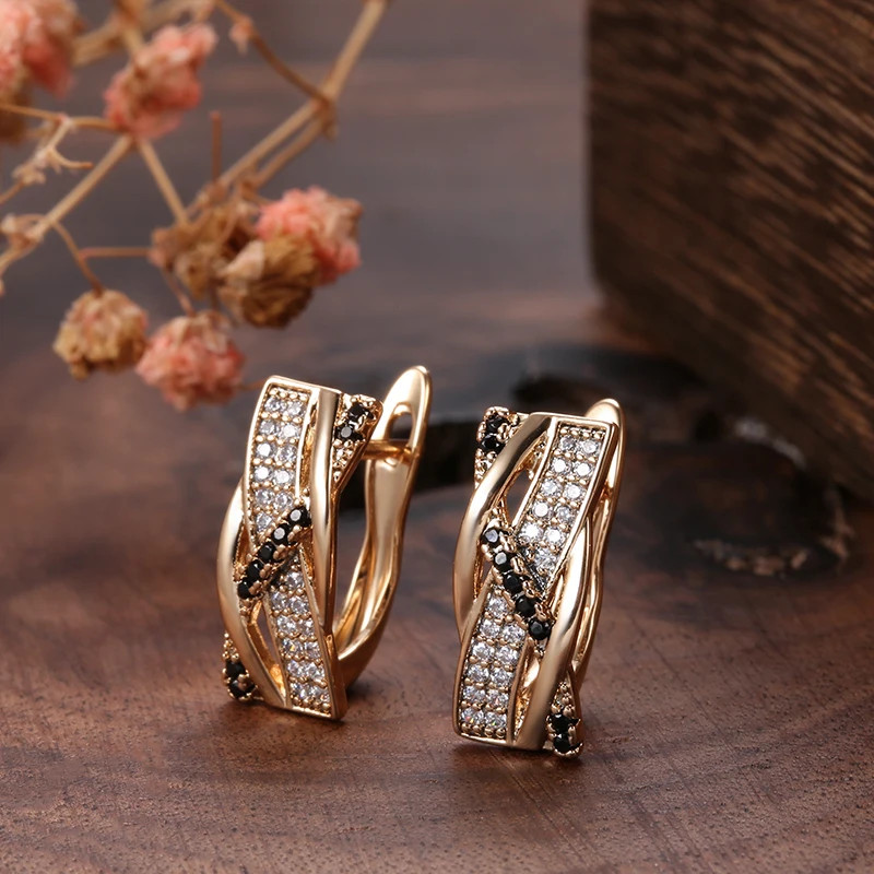 Elegant Luxury Earrings Hoop Huggie 585 RG Rose Gold Rose Gold with Zircon