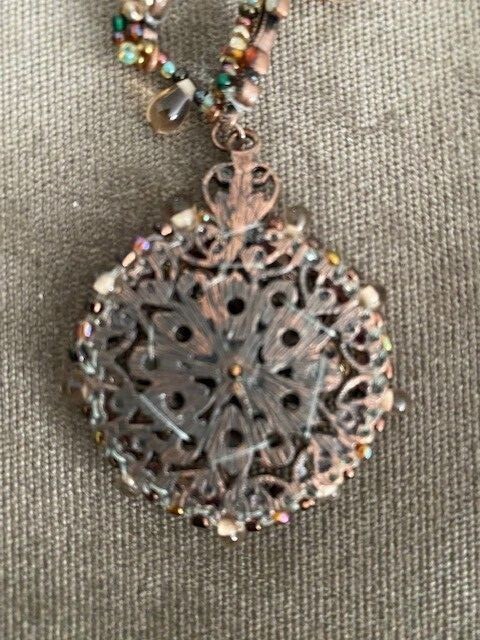 Vintage Copper Beaded Pendant Necklace Brown Golden Tones Old Czech Marked 
