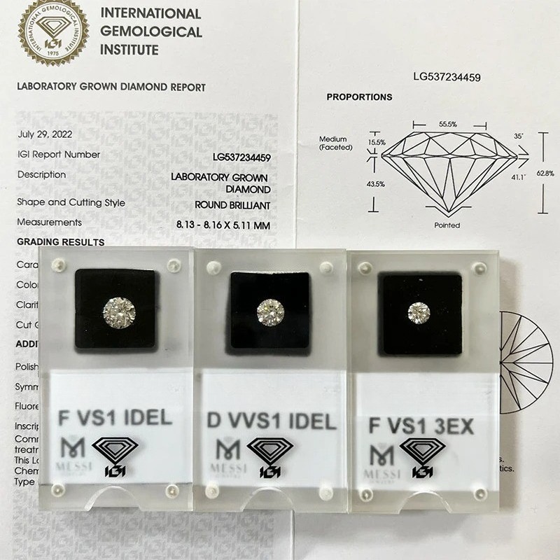 Wholesale IGI Round Cut 0.3-5ct Lab Grown Diamond D Color VVS1 for Fine Jewelry