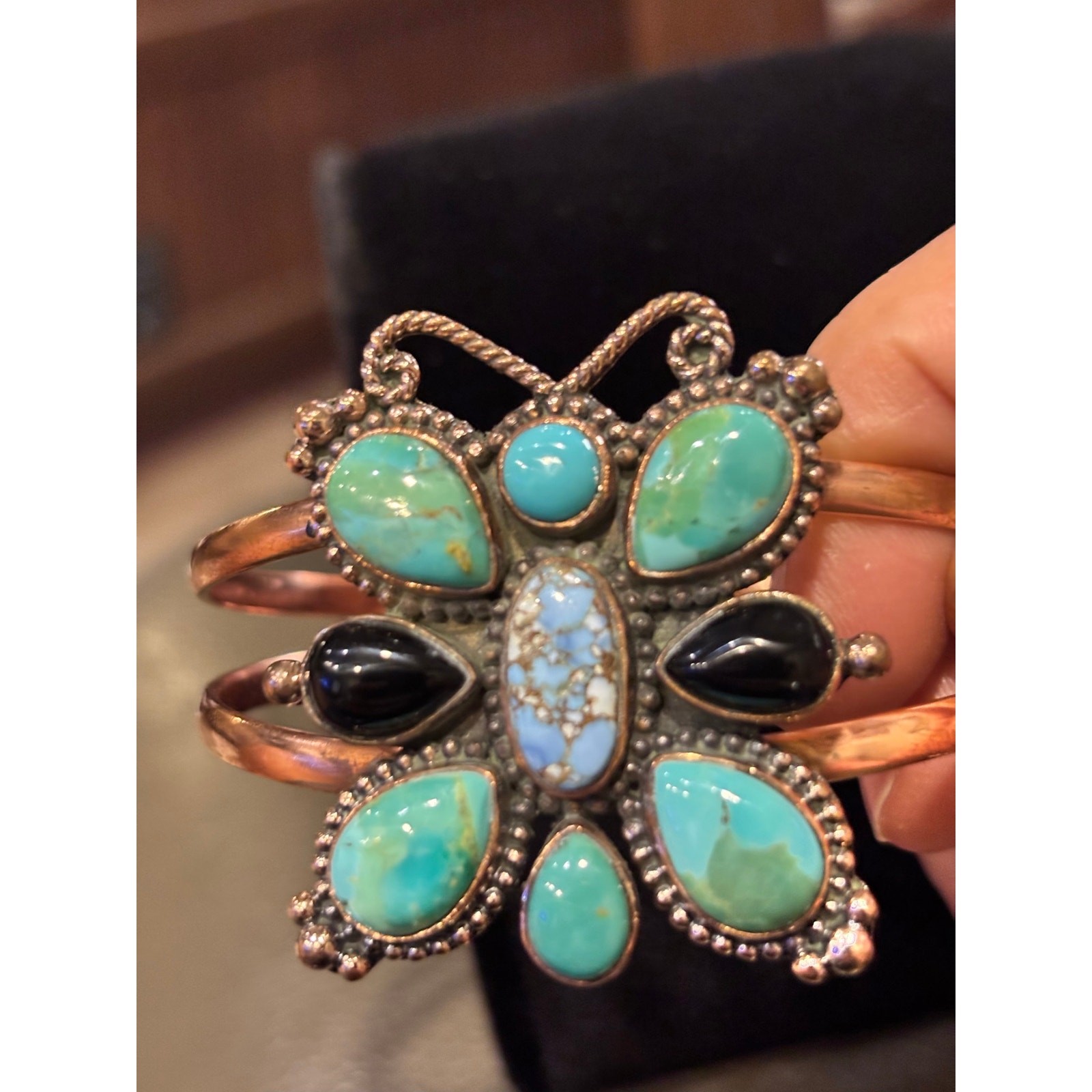 Copper & Turquoise Cuff in Butterfly Design Adjustable Size 5-8