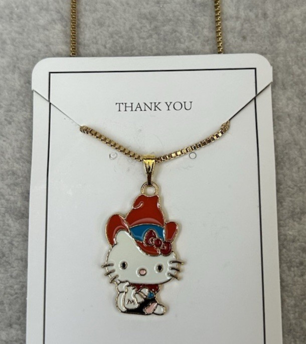 Hello Kitty Sanrio Inspired Cowboy Gold Tone Necklace Chain 11″ Drop Adjustable