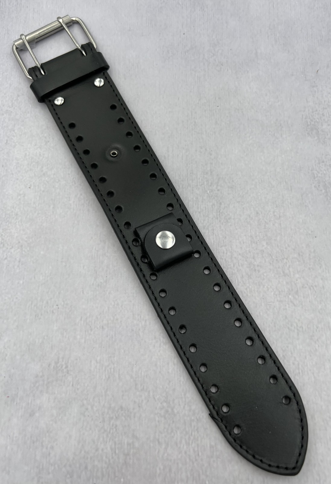 REV BOSS Series 20 mm Lug Width Wide Genuine Black Leather Cuff Watch Band