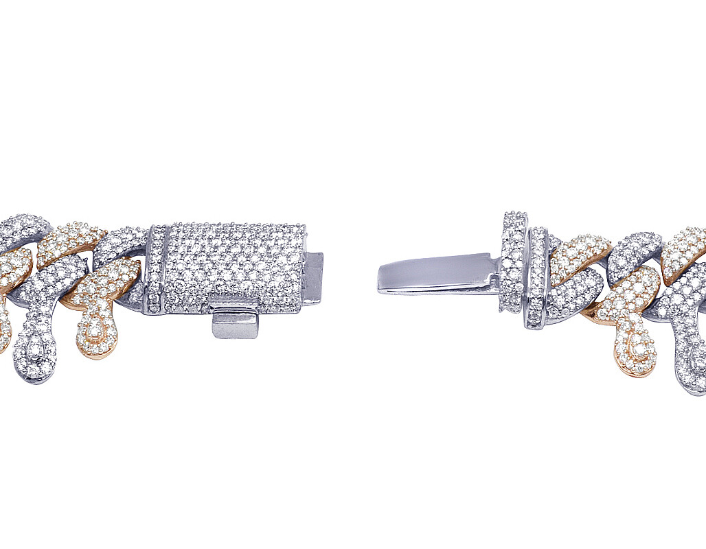 Two Tone Rose White Gold Dripping Diamond Cuban Chain 22mm 18″ 33 1/2 CT
