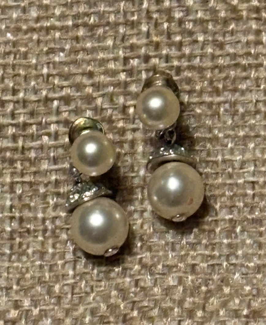 Zales Faux Pearl CZ Dangle Earrings.