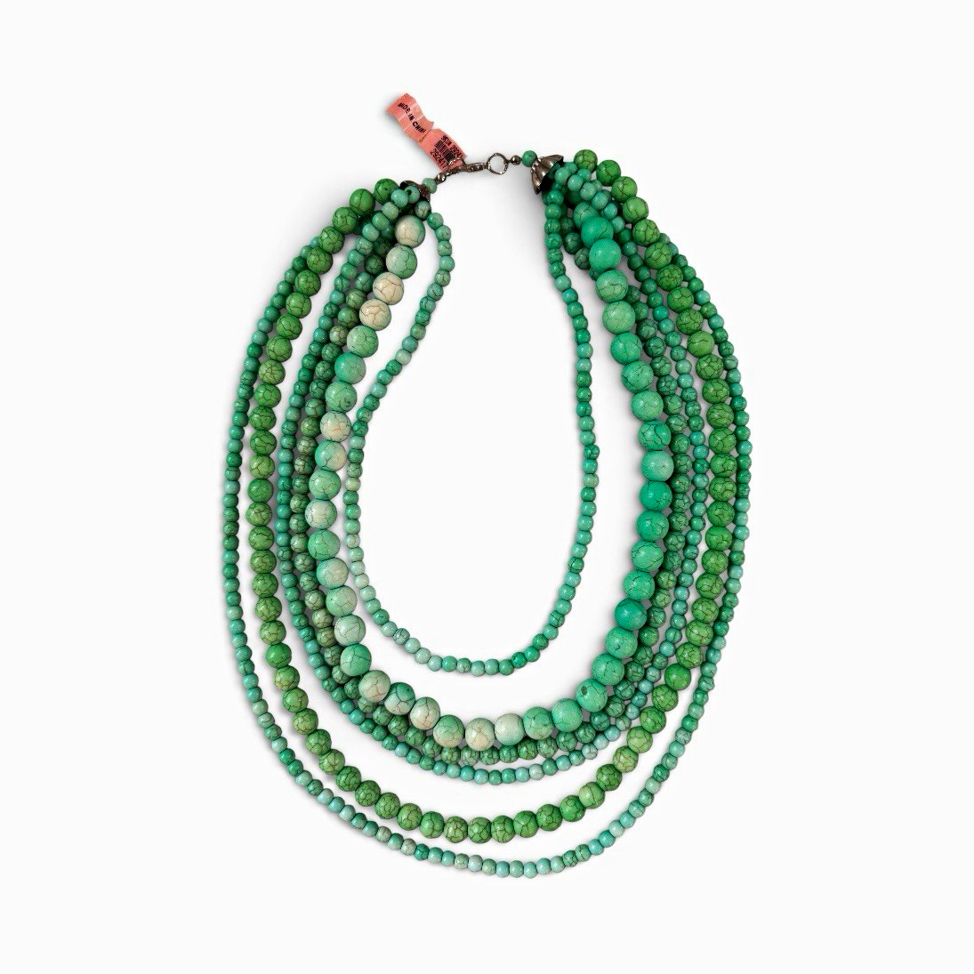 Vintage China Craftsman Green Multi-Strand Layered Howlite Breads Necklace