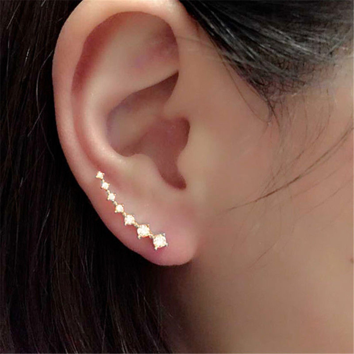 SEXY SPARKLES Ear Climbers/Ear Crawlers Clear Rhinestones Earrings Cuff Climber
