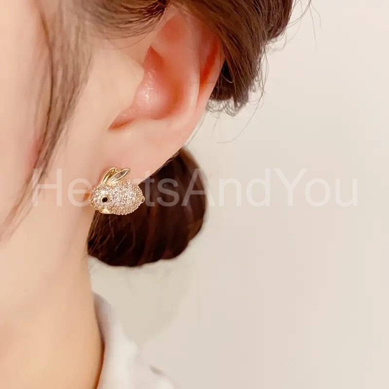 2ct Round Cut Moissanite Rabbit Bunny Women Stud Earrings 14K White Gold Plated