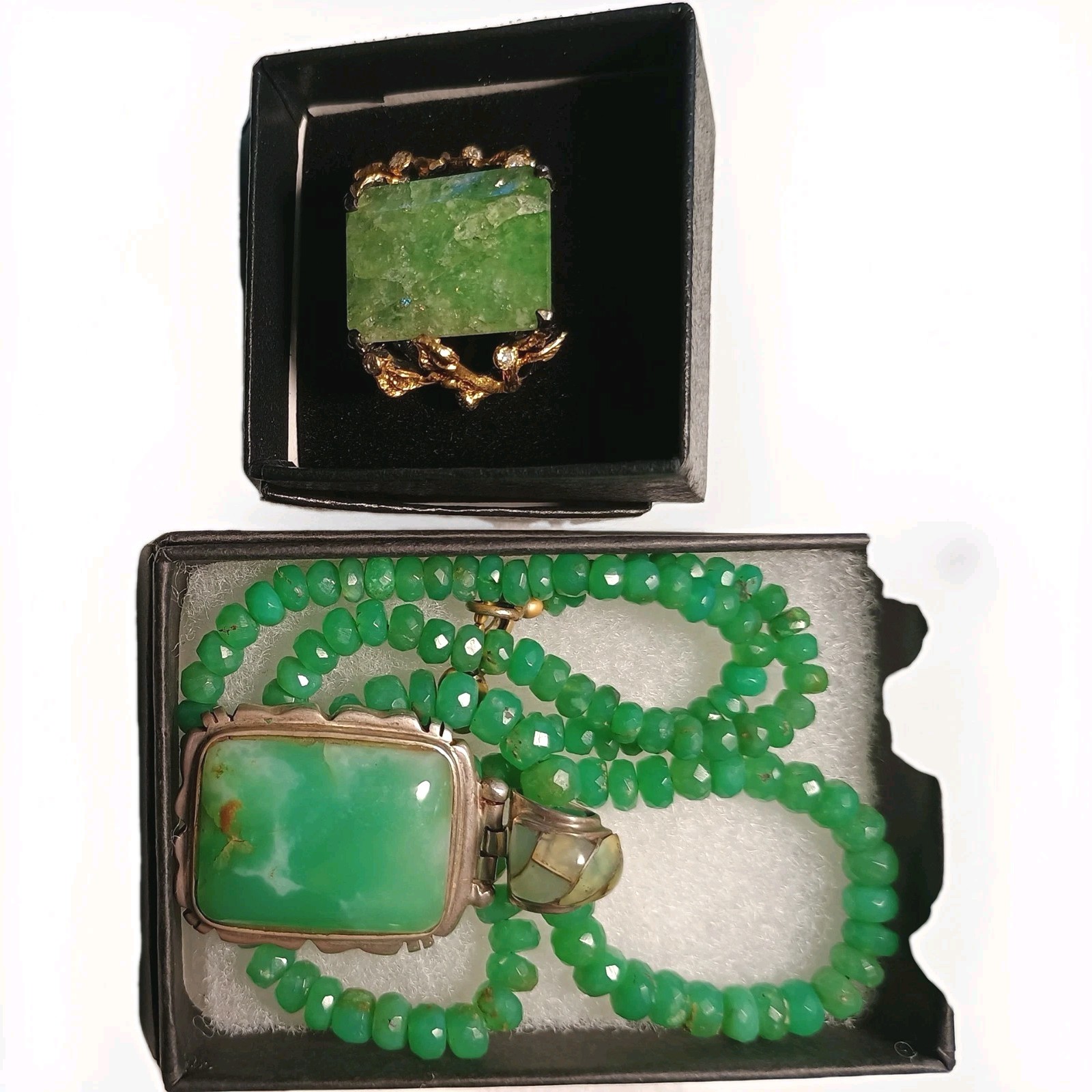 Chrysoprase Necklace Pendant Sterling Silver and Chrysoprase Ring