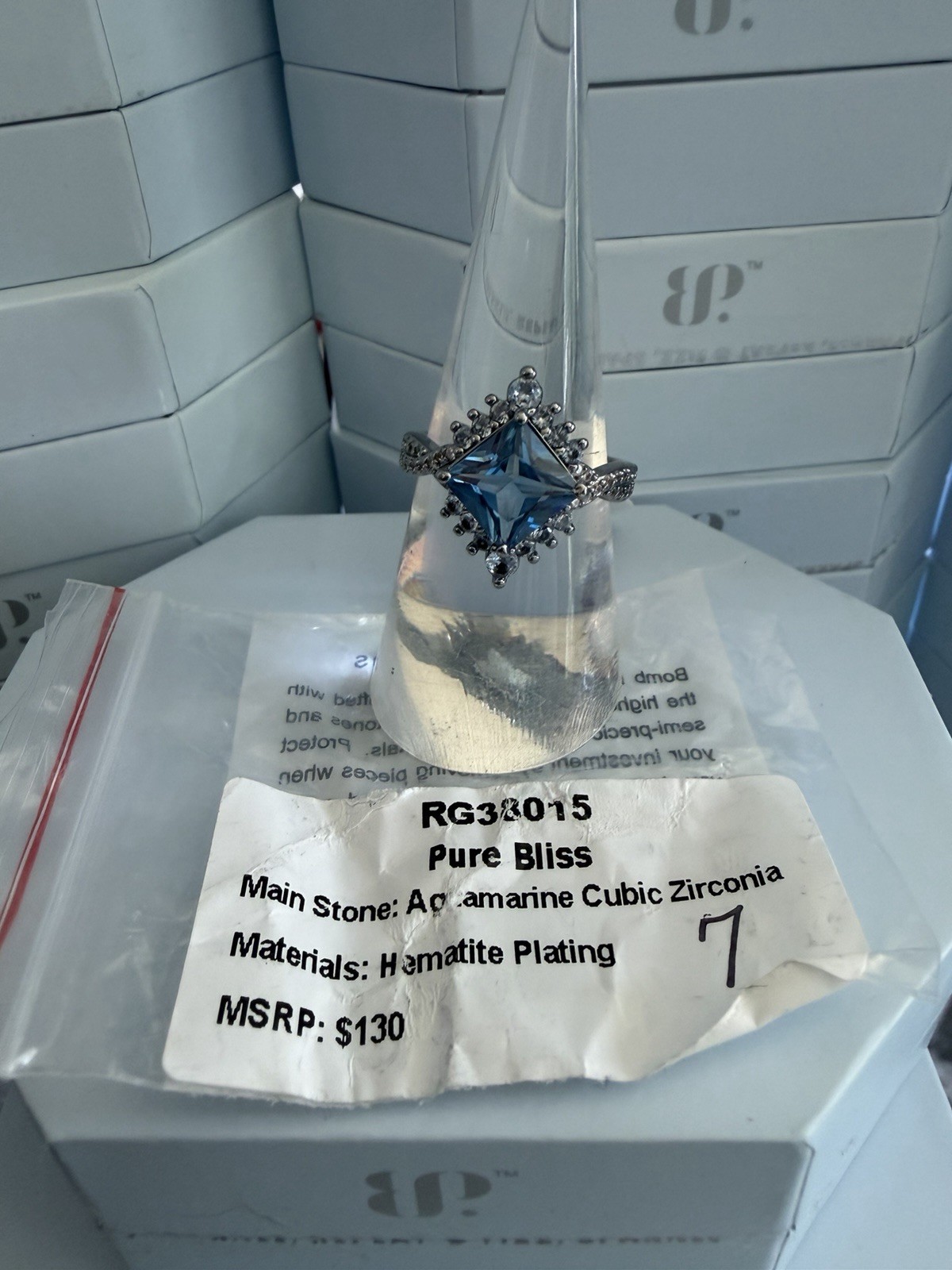 BP Pure Bliss OG Ring Size 7 Aquamarine On Hematite Plating RG38015