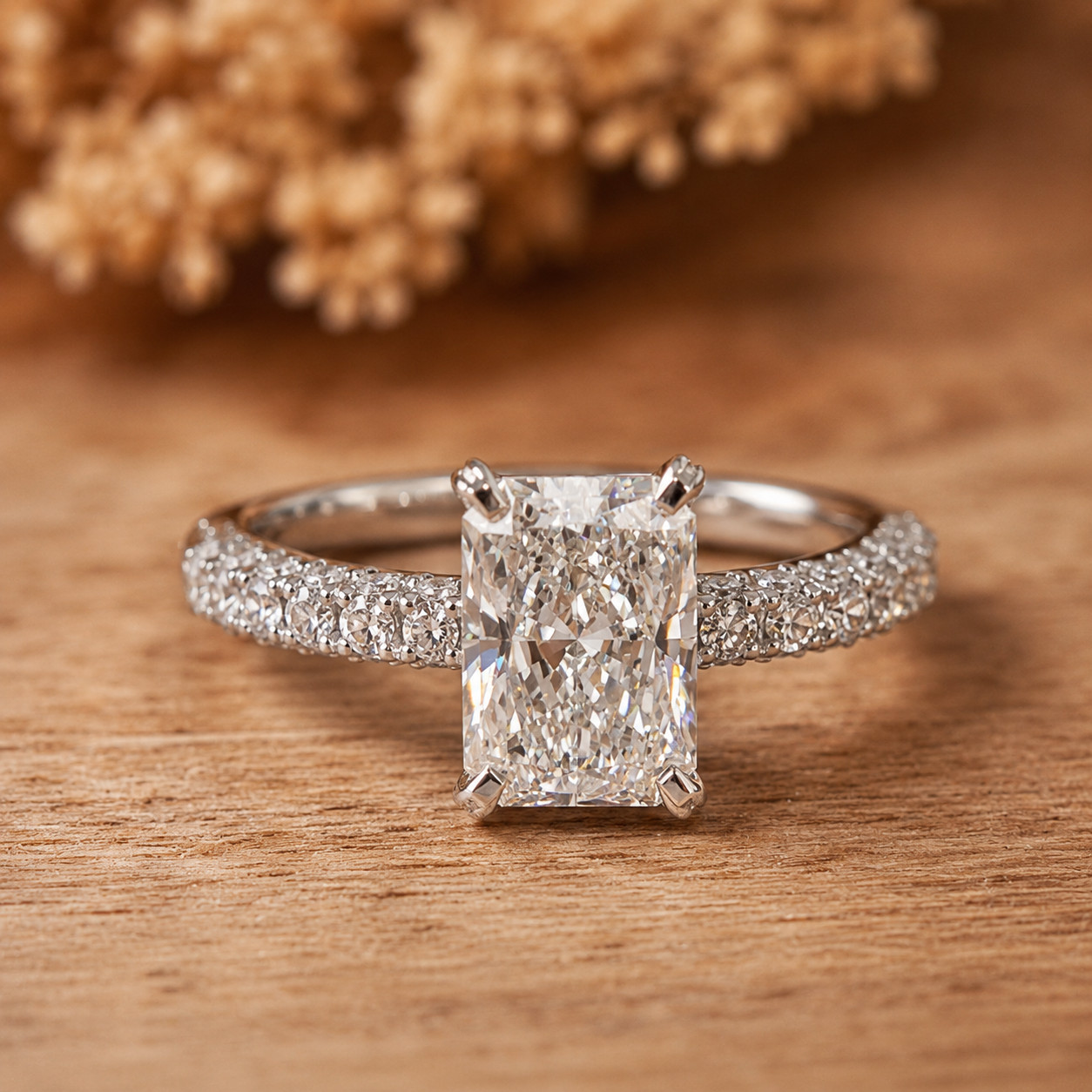 IGI Certified 2.96CT Radiant Lab Grown Diamond Engagement Ring 14k White Gold