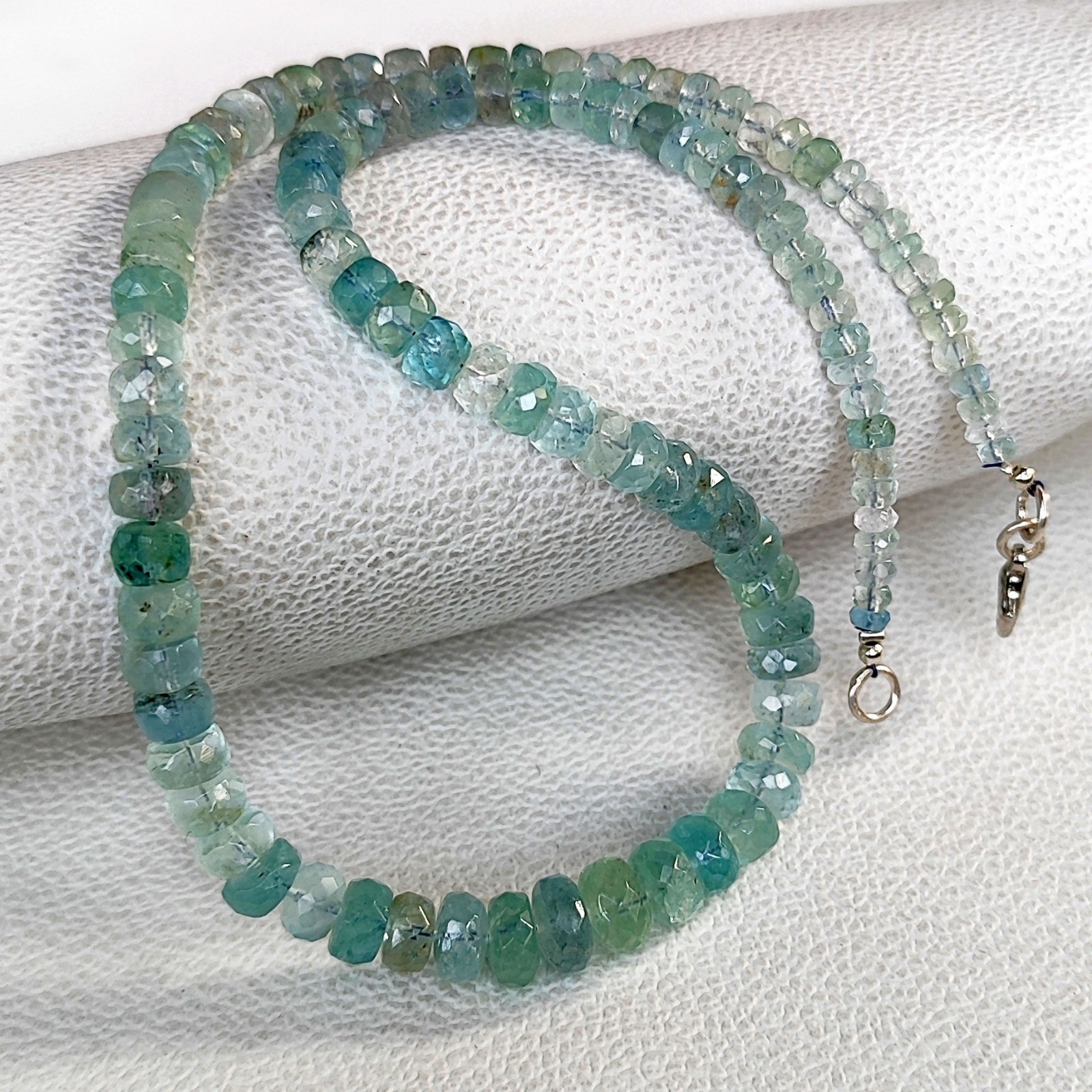 Aquamarine Faceted Roundelle 4-8 mm Size Beads 16” Necklace Natural Brazil Gem