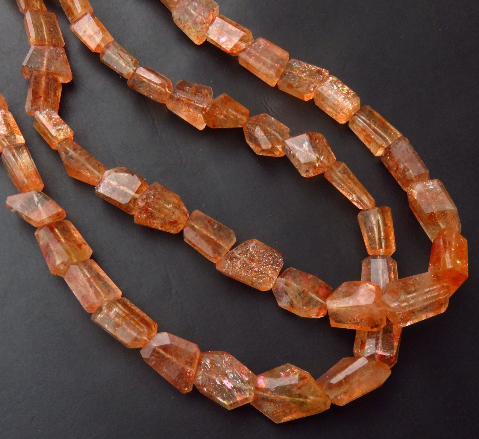 Top Quality Rainbow Lattice Sunstone Gems Nugget Faceted Beads 8-17mm 8.5″Strand