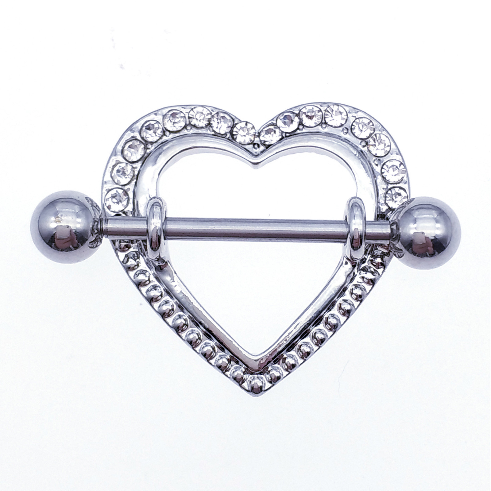 1 PAIR 14G HEART NIPPLE SHIELD RINGS NIPPLERINGS STEEL BODY PIERCING BARBELLS