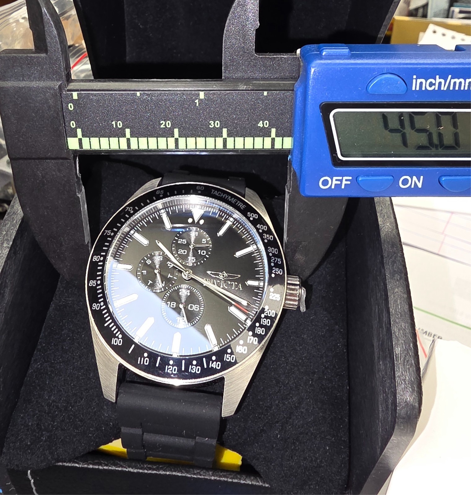 Invicta Aviator 38402 Men’s Quartz Chrono-Style 45mm Black Dial Silicone Watch